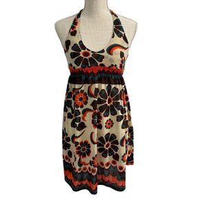 Vtg Y2K Twenty One Halter Dress Size S Floral Multicolor Sleeveless Boho Cottage